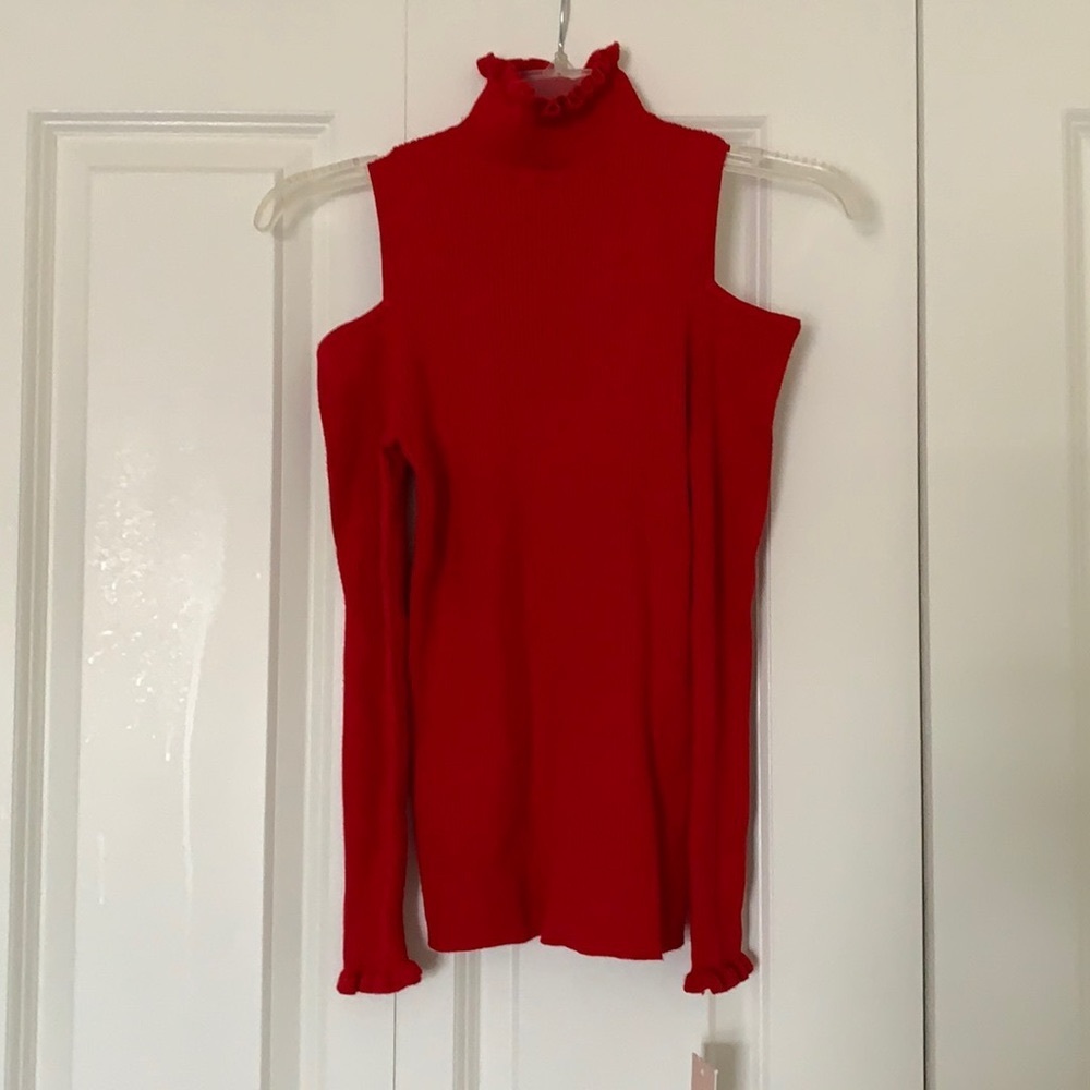 Nanette Lenore red cold shoulder turtleneck